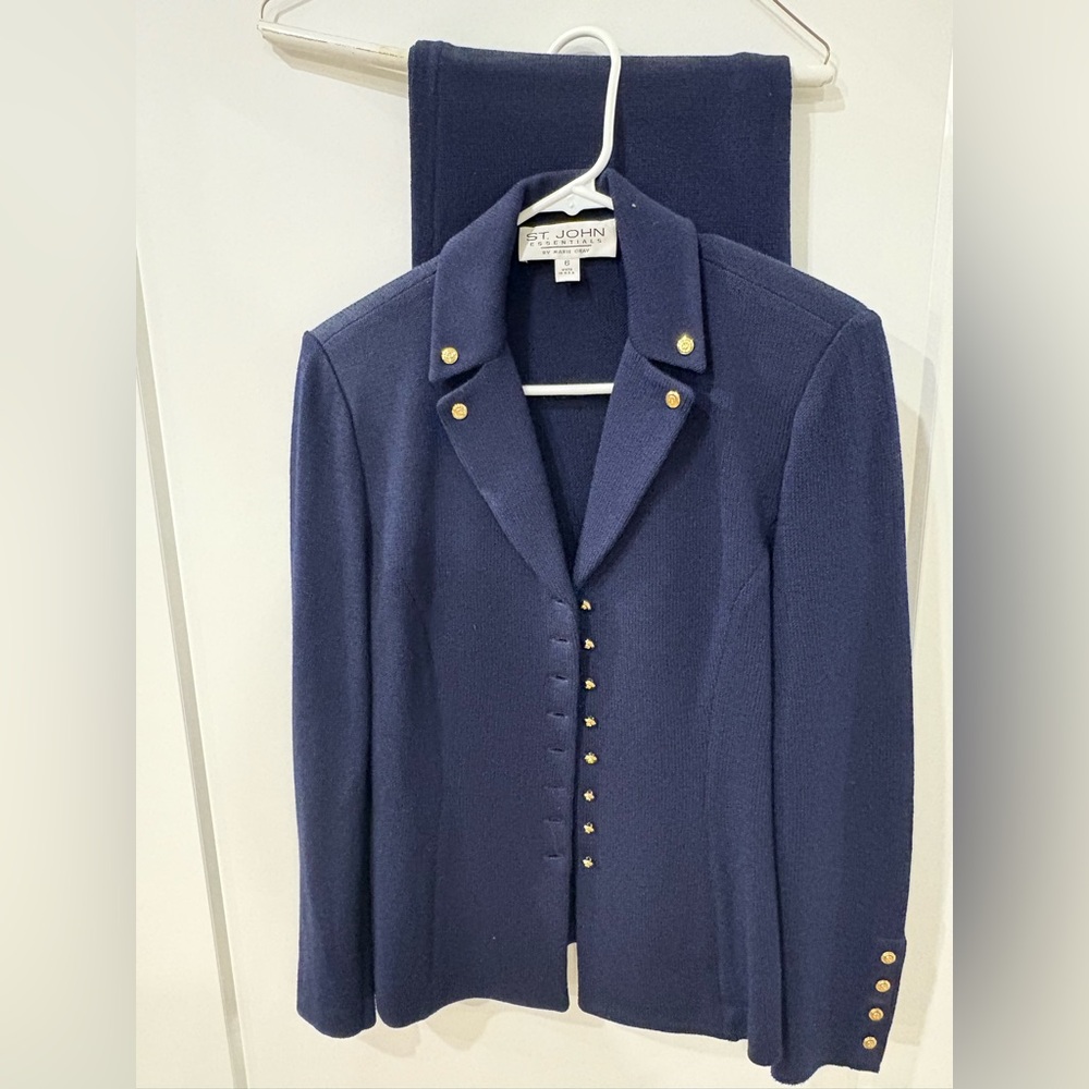 St. John Essentials Dark Blue Jacket and Pants set with gold buttons